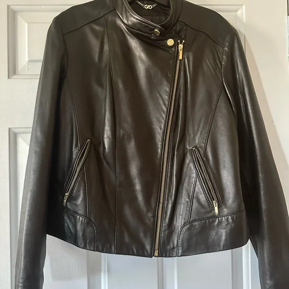 Cole Haan Black Quilted Leather Moto Jacket. Size large. - Picture 9 of 14